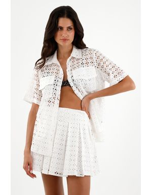 Camisa blanca en ojalillo para mujer
