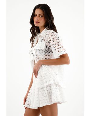 Camisa blanca en ojalillo para mujer