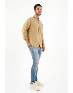Camisa manga larga café para hombre