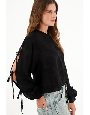 Camisa negra manga larga amplia para mujer