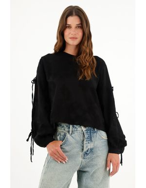 Camisa negra manga larga amplia para mujer